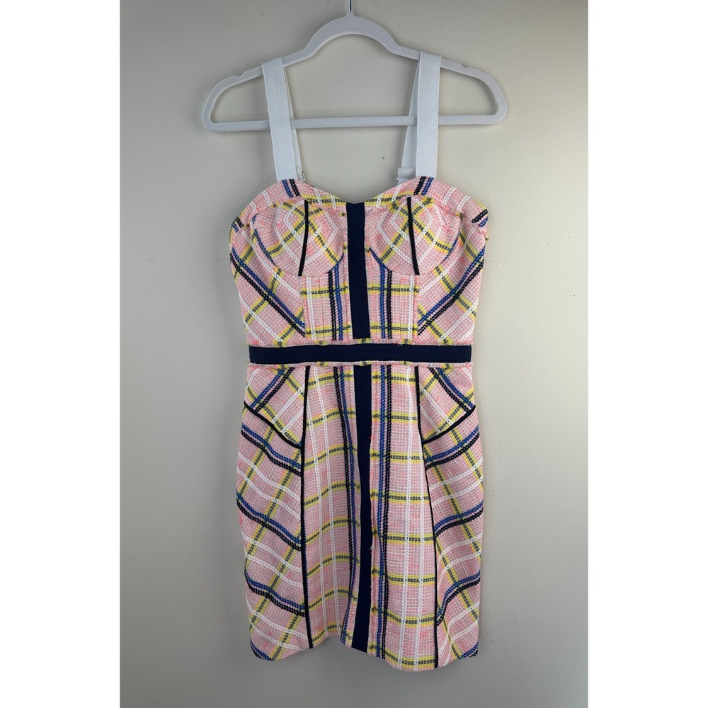 Rebecca Minkoff Clara Pink Plaid Tweed Bustier Mini Dress Size 8 Preppy Coquette - Picture 12 of 12